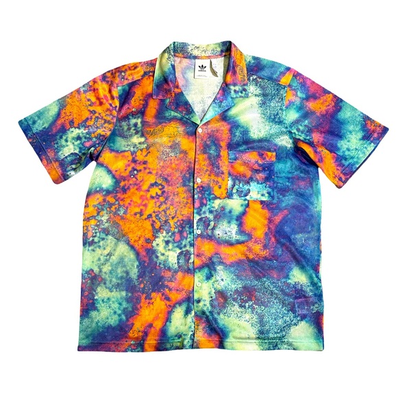 Adidas Originals mens L Large tie dye mesh camo collar button up shirt EUC - Picture 1 of 6
